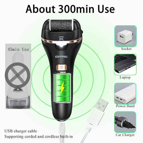 Electric Foot Callus Remover- Long Service Time, Rechargeable Electronic Foot File- Ideal Gift, Professional Pedicure Tools, Waterproof Foot Scrubber, Pedicure Kit Feet Care for Dead Skin (Black)