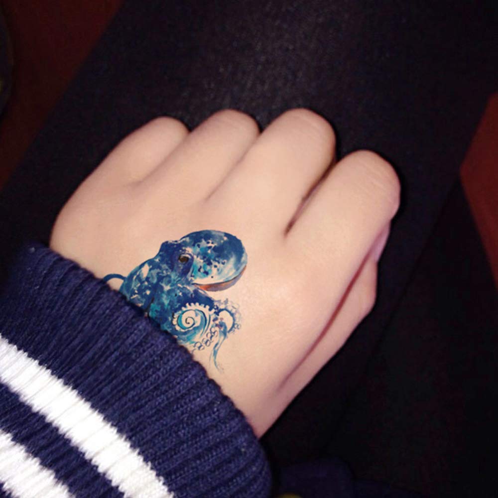 Oottati 6 Sheets Watercolor Ocean Temporary Tattoos for Women, Octopus Jellyfish Starfish Whale Daisy Flower Bottle Fake Tattoo Stickers, Waterproof Long Lasting Body Art for Arm Back