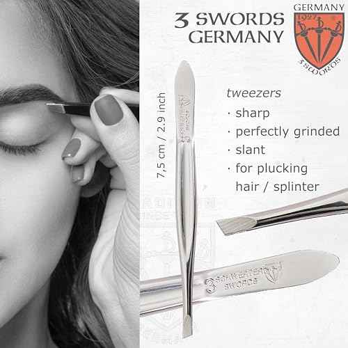 3 Swords Germany - Brand Quality 4 Piece Manicure Pedicure Grooming kit Set for Professional Finger & Toe Nail Care Tweezers File Clipper Brown Synthetic Leather case - Made by 3 Swords