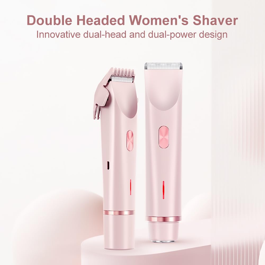 Kwooiuia Women's Dual-Head, Dual-Purpose Electric Shaver & Bikini Trimmer, IPX7 Waterproof for Dry & Wet Use, Underarm Special (Pink)
