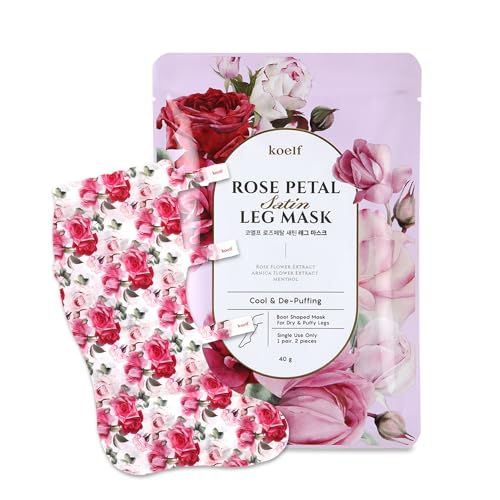 koelf Rose Petal Satin Leg mask 1pair- Intensive Cooling & Depuffing Leg Socks, Rose Scented Leg Relieving Mask with Arnica, Pumpkin, Coffee Seed Extract for Tired, Puffy Legs