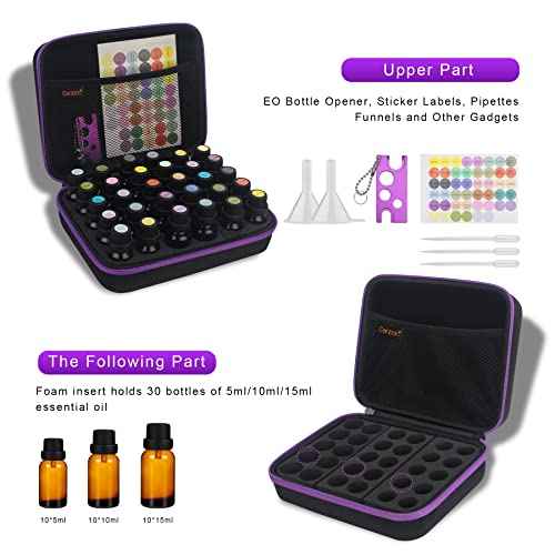 Canboc 30 Essential Oil Storage Holder Organizer Carrying Case - Holds 5ml 10ml 15ml Bottles for Young Living Oils - Travel Bag With Labels & Opener, Black