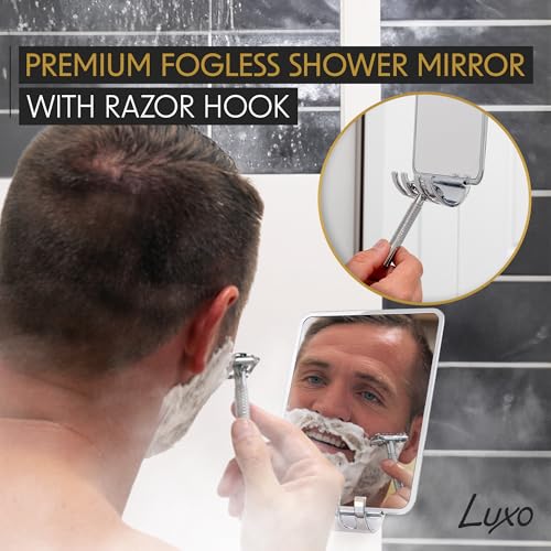 Luxo Shower Mirror, Shower Mirror fogless for Shaving with a Removable Razor Holder - Shaving Mirror for Shower with a Powerful Suction Cup - Shatterproof fogless Mirror for Shower