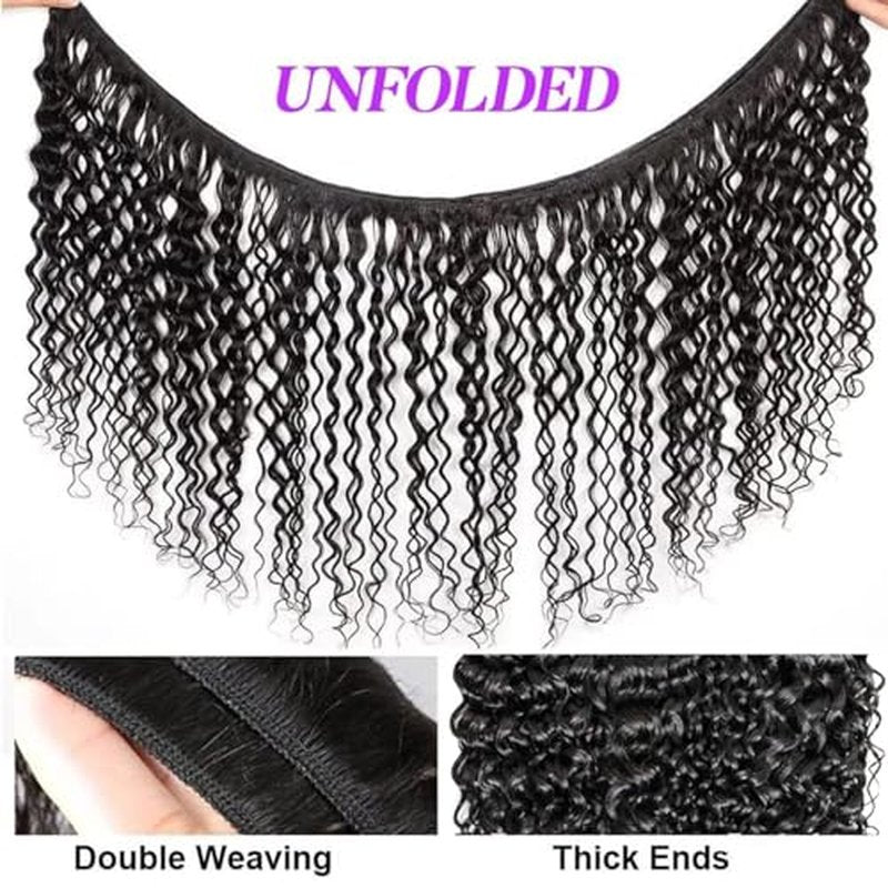 12A Human Hair Bundles With Closure Frontal (18 20 22 +16£¬Free Part) Water Wave 3 Bundles with 13x4 HD Lace Frontal Wet and Wavy 100% Brazilian Virgin Curly Human Hair for Women