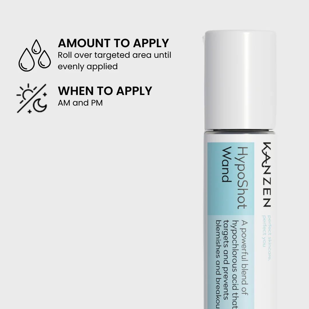 Kanzen Skincare HypoShot Acne Wand 10ml – Precision Acne Treatment with Hypochlorous Acid, Targets Blemishes & Reduces Skin Discomfort
