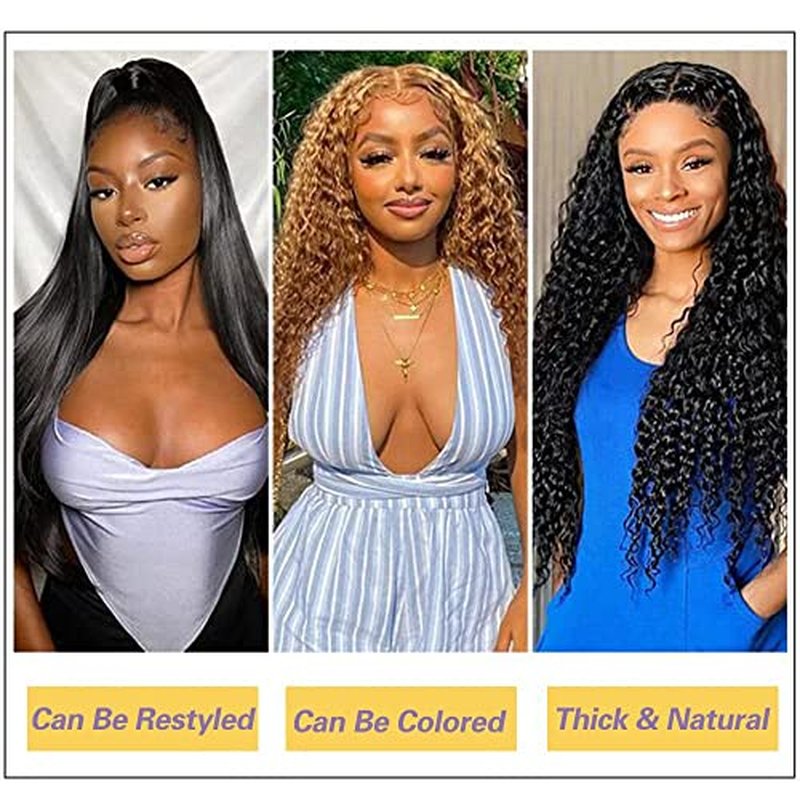 Human Hair Bundles with Closure 100% Unprocessed Deep Wave Bundles (14 16 18+12) 3 Bundles Human Hair with 4x4 Free Part Lace Frontal for Women Natural Color