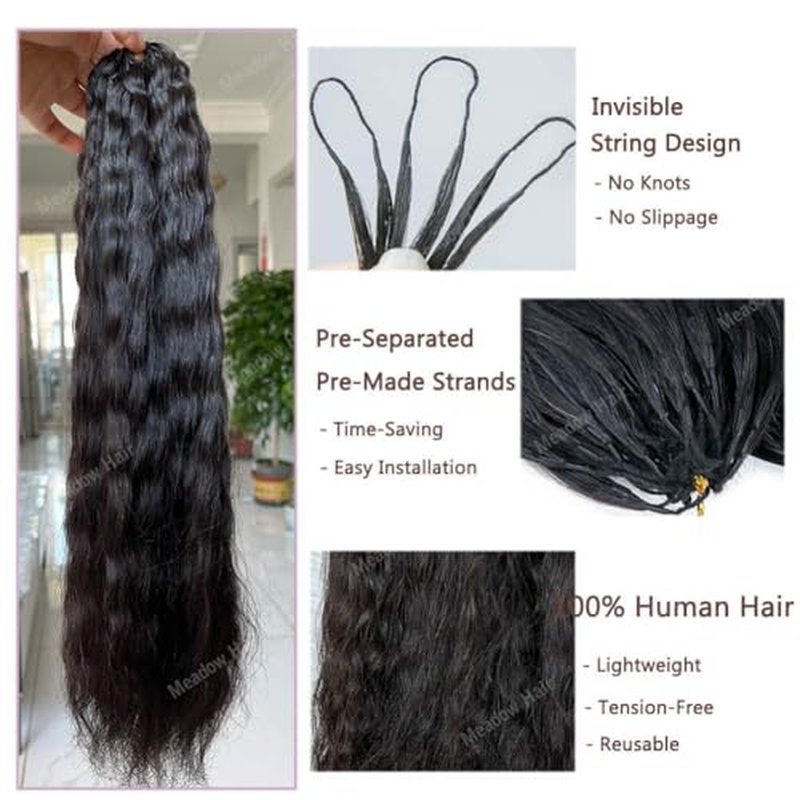 Knotless Crochet Human Hair Braids Extensions Pre Separated Wet and Wavy Brazilian Virgin Human Hair Braiding Bundles With Threading for Black Women Micro Link Meadow Hair 22inch 60g