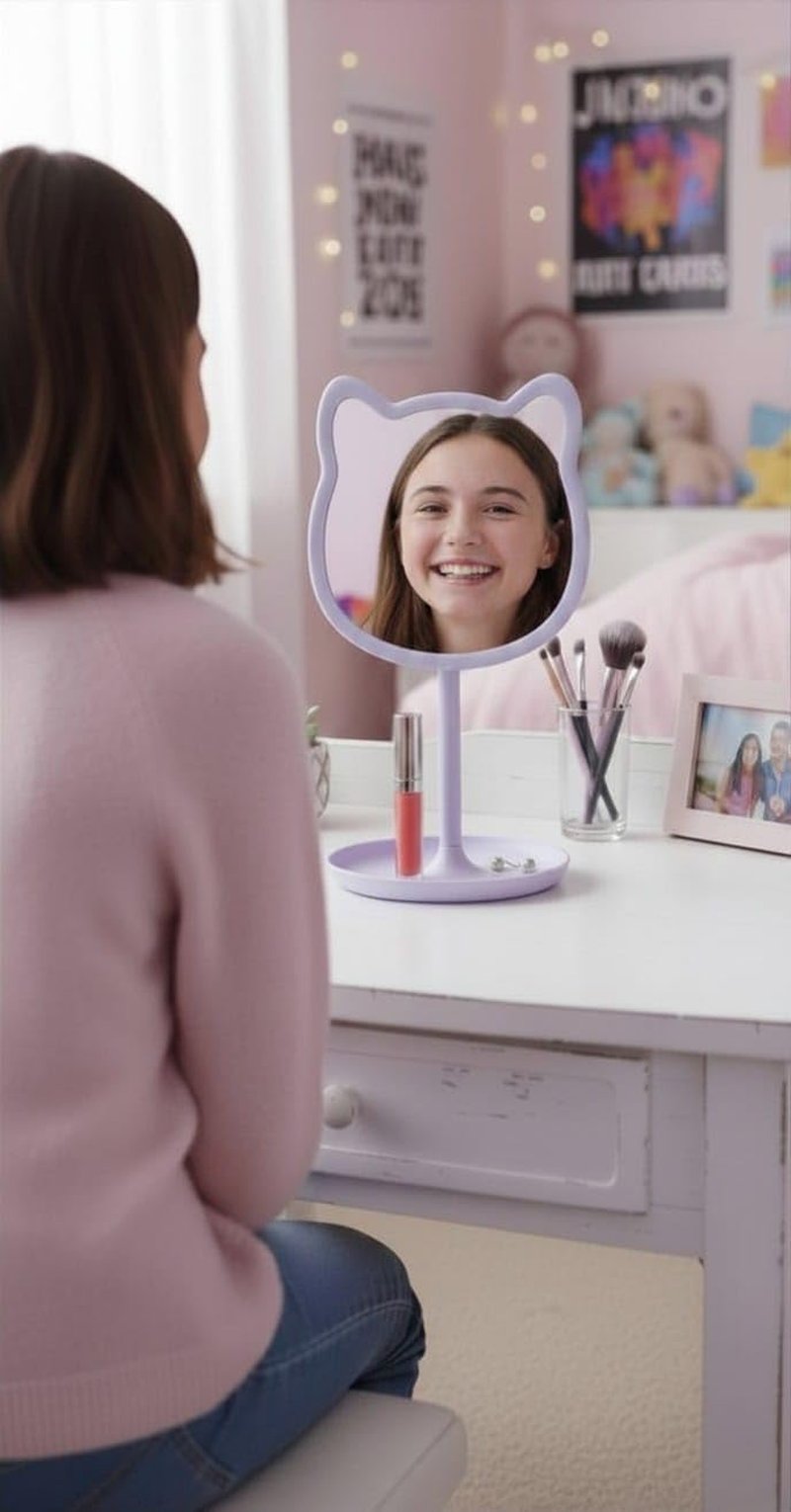 Puurrfect Mirror Gifts, Cute Cat Ears Shape Mirrors Makeup with LED Lights Touch Control (Violet) Purple. Smart Touch.