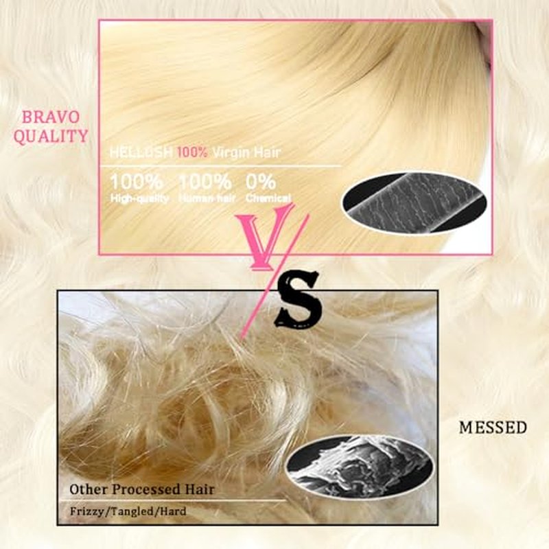 613 Bundles Blonde Bundles Human Hair 16 Inch 613 Body Wave bundles 100% Unprocessed 12A Grade Brazilian Virgin Hair Bundles 1 Bundle Human Hair 613 Blonde Bundle Hair Extensions for Women