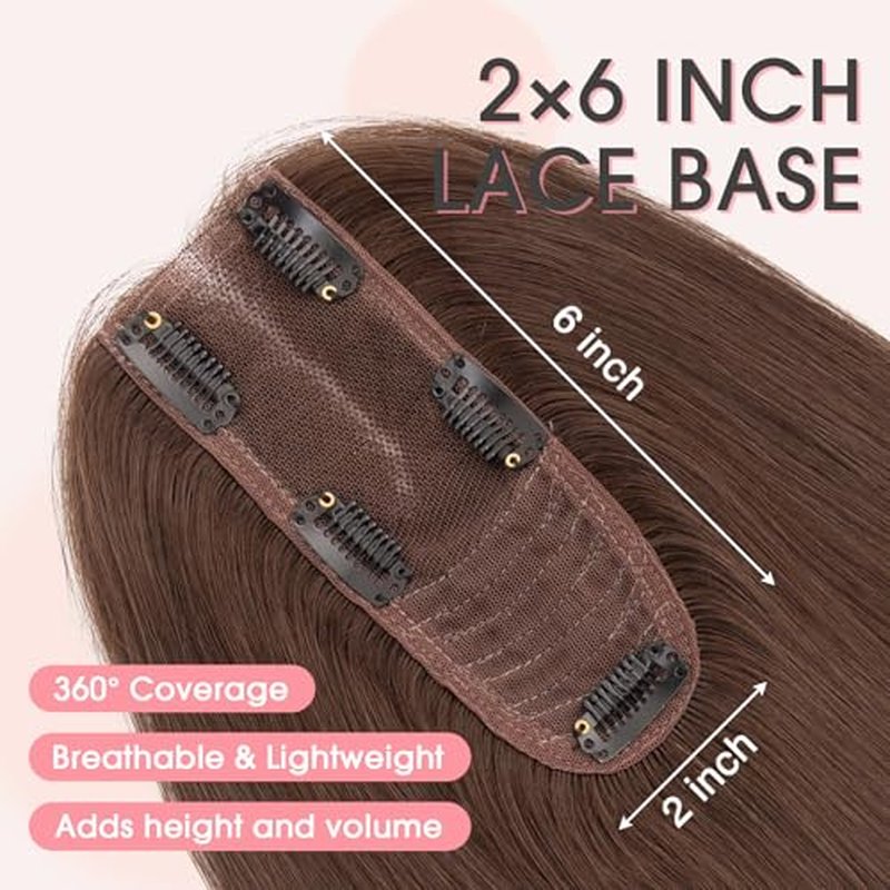 TESS Real Human Hair Topper, 10 Inch Medium Brown, 150% Density, Straight, Female, Hairpieces, Wig