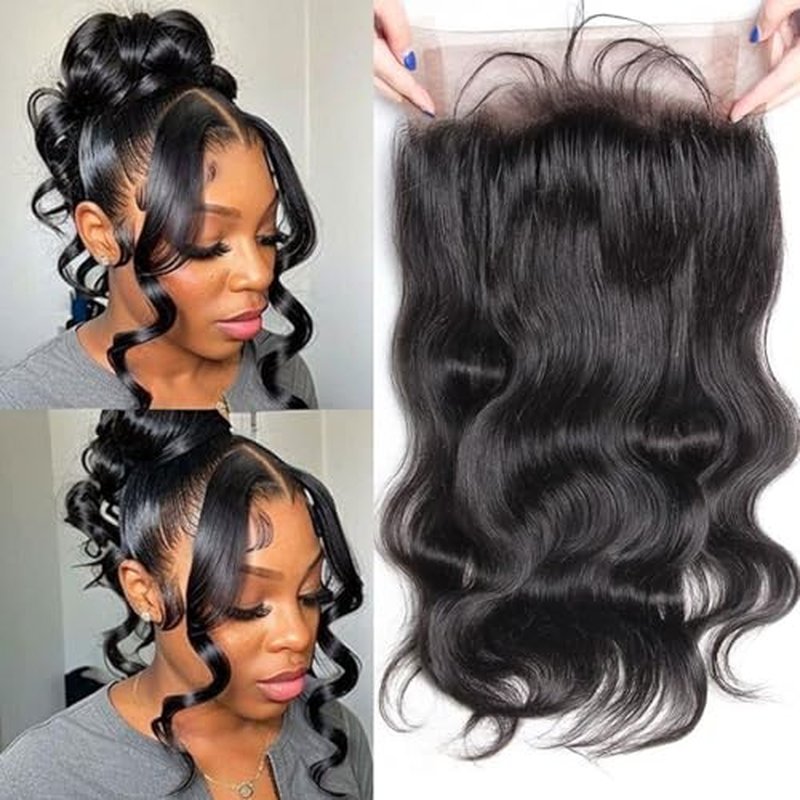 360 Lace Frontal Human Hair Body Wave 360 Frontal Closure Body Wave HD Transparent Closure With Baby Hair 150% Density Raw Virgin Human Hair Natural Black 1B Color 22 Inch
