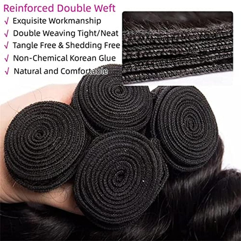 Human Hair Bundles Body Wave 4 Bundles (16 18 20 22 Inch) 12A Grade Brazilian Virgin 100% Unprocessed Human Hair Body Wavy Bundles Natural Black Weave Human Hair Extensions
