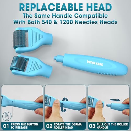 Under Eye & Face Derma Roller ? Vitalysse 0.25mm Titanium Microneedling Tool for Dark Circles, Puffy Eyes, Fine Lines? CE & RoHS Certified, Replaceable Head - Safe for Delicate Skin