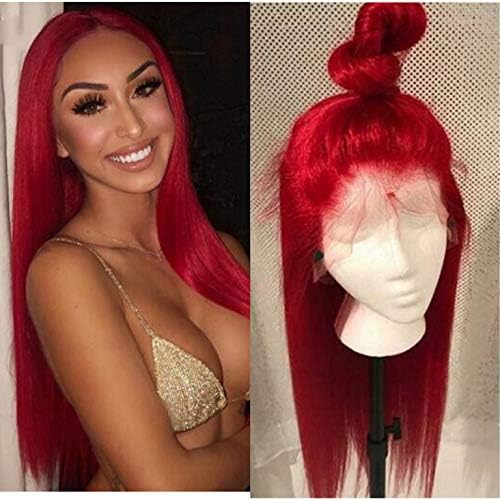 KRN Red Color Brazillian Virgin Human Hair Silky Straight 130% Density Lace Front Wigs Pre-Plucked Hairline Full Lace Wig with Baby Hair for Women (18 Inch, Lace Front Wig)