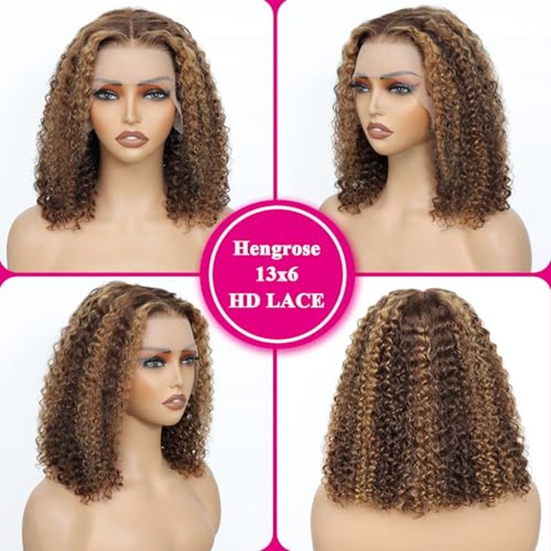Bob Wig Human Hair 13x6 Deep Wave Hd Lace Front Wigs Human Hair Glueless 210 Density P4/27 Ombre Highlight Wig Pre Plucked With Baby Hair Short Bob Wigs For Black Women 16 Inch