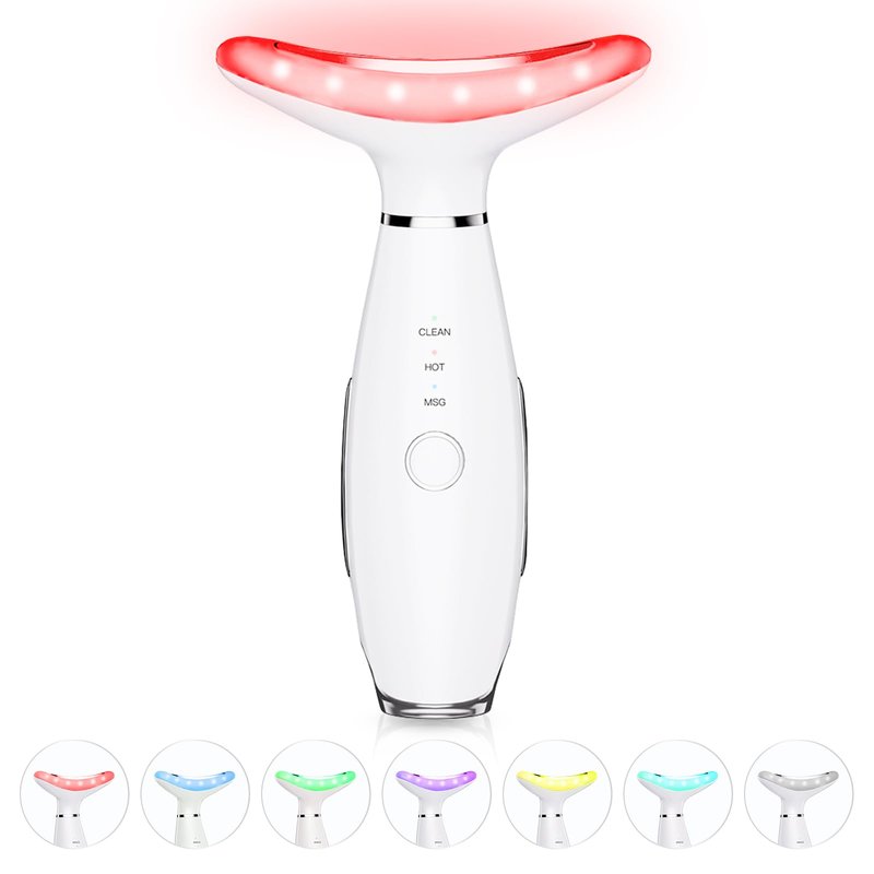 Jobazok 7 Color Neck Face Massager - Facial Massager Tool for Skin Care at Home, Vibrating Face Massager with Thermals, Galvanic Machines White