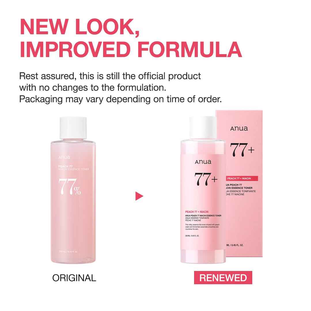 Anua Peach 77 Niacin Essence Toner 250ml / Brightening Toner for Face, Niacinamide, Panthenol, Ceramides, Facial Toner for Glass Skin, Korean Skin Care (8.45 fl.oz.)