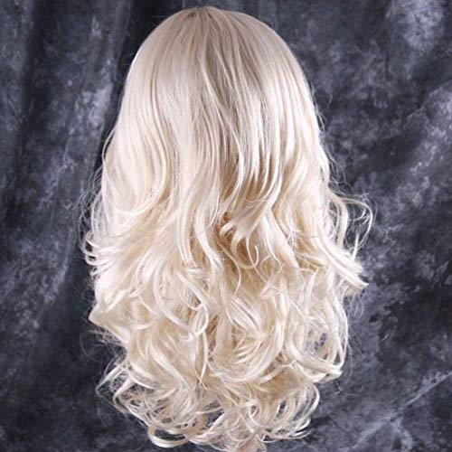 BERON 24" Stylish Blonde Wig for Women Long Curly Wavy Light Blonde Wig with Bangs Synthetic Wavy Wigs Long Wigs for Daily Party