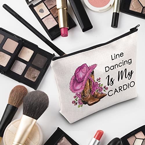 G2TUP Line Dance Lover Gift Line Dance Is My Cardio Makeup Bag Western Country Music Dancing Dancer Cosmetic Bag Country Music Lover Gift Zipper Travel Bag (Line Dance Is My Cardio White Bag)