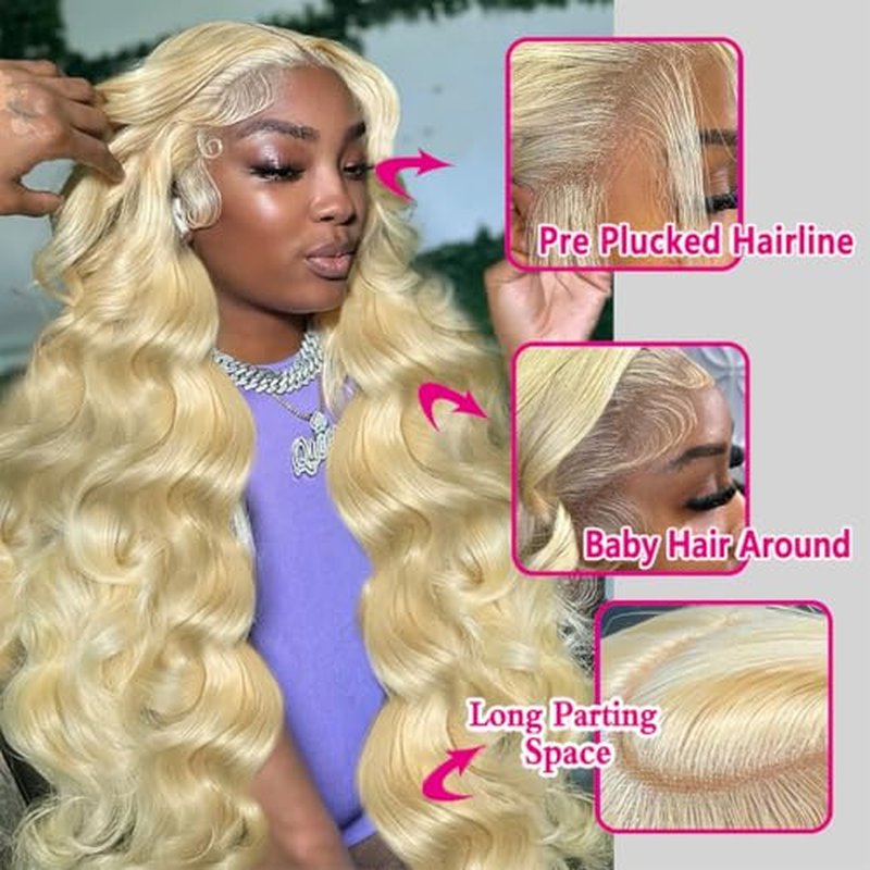 13x6 613 Lace Front Wig Human Hair 200% Density Blonde Wig Human Hair Body Wave HD Lace Frontal Wigs for Women Pre Plucked Blonde Human Hair Wig 30 Inch