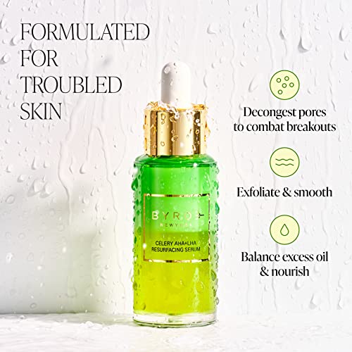 Byroe Exfoliating AHA Serum | Gentle Celery Serum for Resurfacing and Acne Prone Skin | Clarifying Pore Minimizer with Vitamin 12 Complex and LHA from Salicylic Acid | Vegan 30 ML