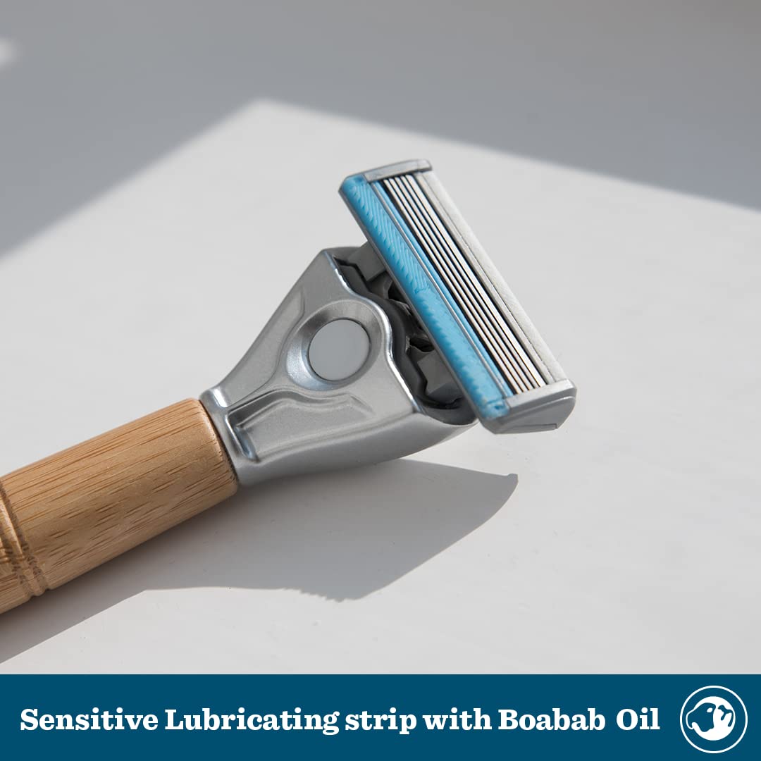 Bulldog Skincare - Sensitive Bamboo Razor Smooth Glide Razor Handle + 2 Blade Refills