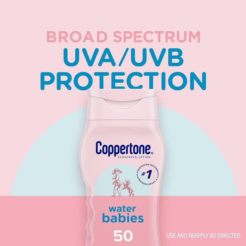 Coppertone Water Babies Sunscreen Lotion - SPF 50, Gentle Formula, 8 oz (Pack of 2)