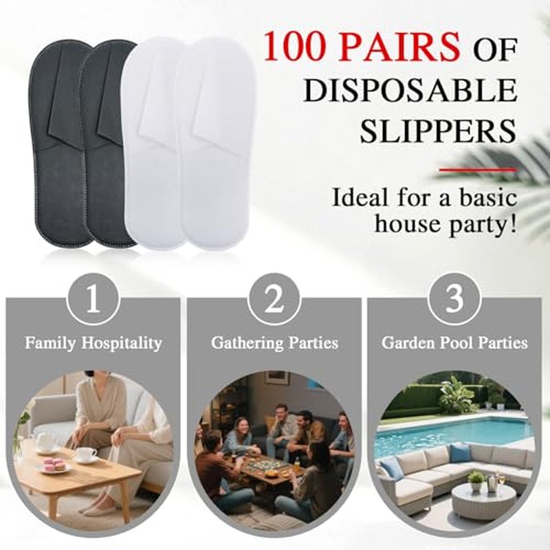 100 Pairs Disposable Slippers Bulk ? 50 White & 50 Gray Disposable Slipper for Guests, Hotel Spa Guest Slippers Closed?Toe for Travel Home