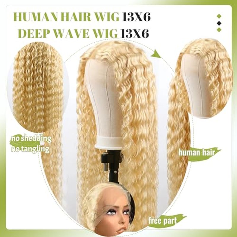 Deep Wave Lace Front Wigs Human Hair 613 Blonde 13x6 Lace Front Wig Human Hair Pre Plucked Glueless Wig for Women 24 Inch