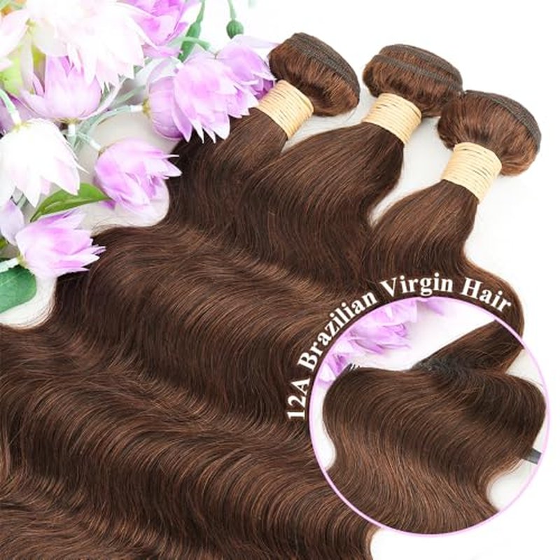 ALLRUN 18 20 22 Inch Brown Human Hair Bundles Body Wave 3 Pcs - 100% Unprocessed Brazilian Virgin Hair Extensions Chocolate Brown Bundles Human Hair 4# Color (12A)