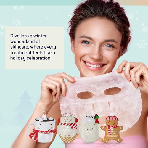 SpaLife Beauty Holiday Treats Christmas Face Mask Bundle | Korean Facial Mask | Hydrating, Soothing and Moisturizing Sheet Mask Set | Stocking Stuffers for Women | Bulk Christmas Gifts | 12 Pack