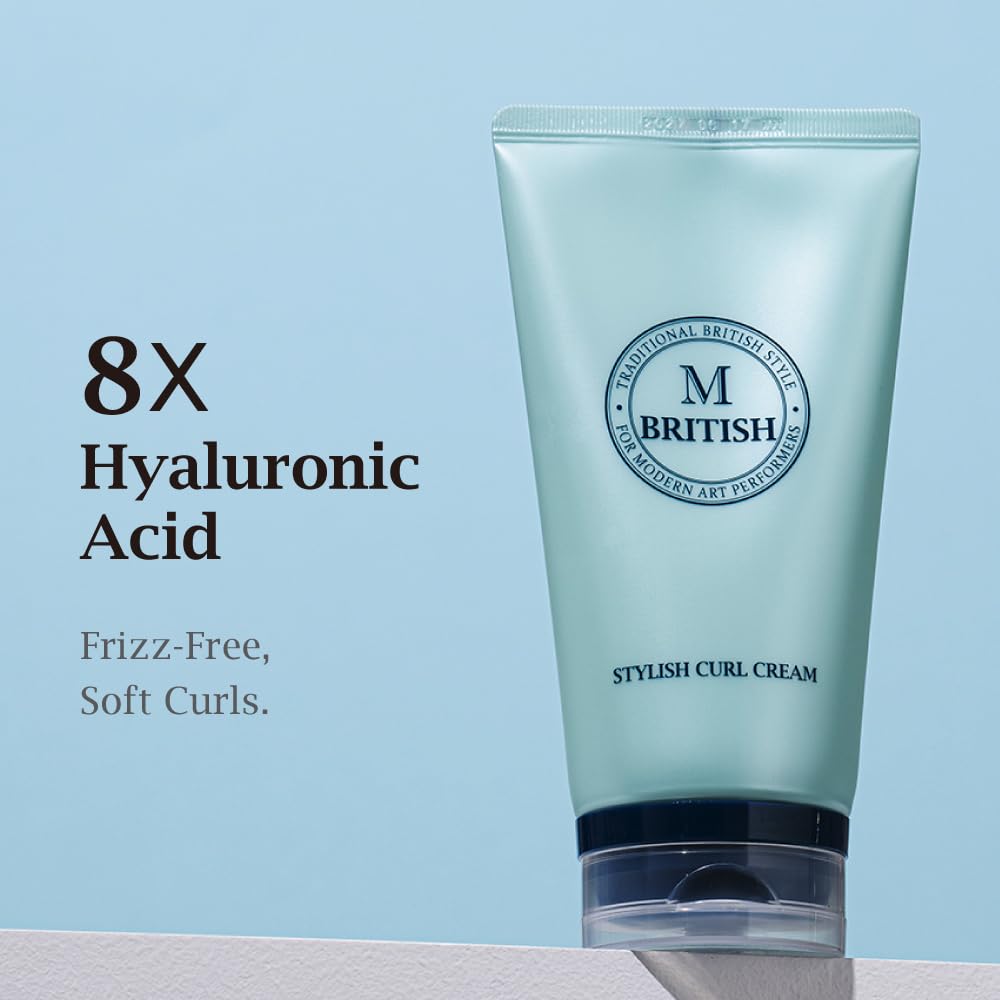 BRITISH M Stylish Curl Cream for Curly Hair, 5.07 oz – Anti-Frizz Curl Defining Cream with Hyaluronic Acid – Lightweight, Hydrating, Non-Sticky, Easy Rinse