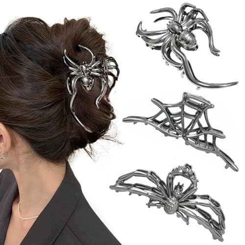 3Pca Halloween Black Hair Claw Clips For Women And Girls, Metal Spiders Web Nonslip Spooky Barrette Headband Hair,Large Spider Clips For Styling Accessories Halloween Christmas Gifts