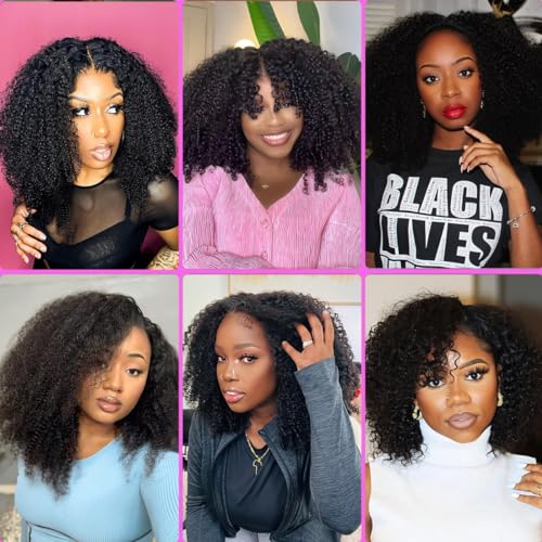 13x6 Lace Front Wigs Human Hair Curly Afro Wig Human Hair Afro Kinky Curly Transparent Lace Frontal Wigs Human Pre Plucked Knots Bleached 200% Density Natural Black 18 Inch