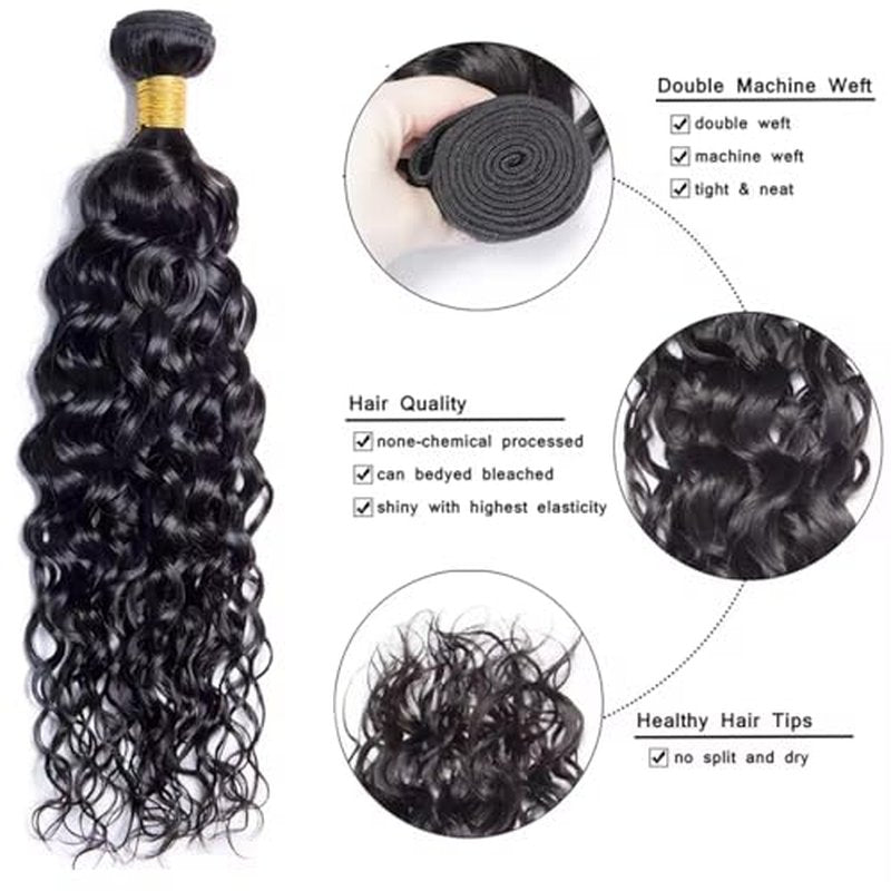 Water Wave Human Hair Bundles 20 Inch One Bundle Deep Curly Human Hair Double Weft Natural Wave Wet and Wavy Hair Extensions