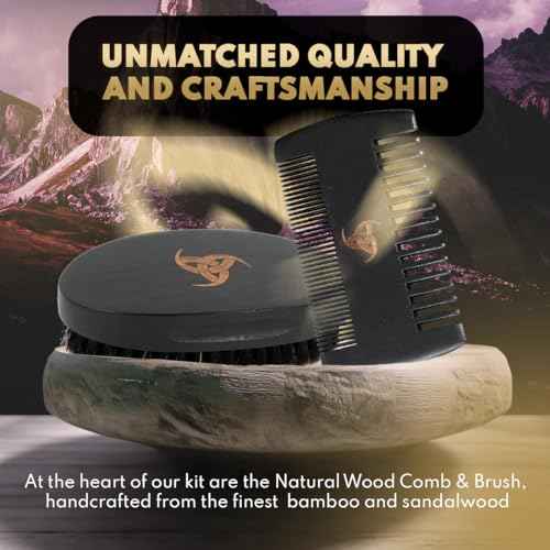 Woden Beard Maintenance Kit - Premium Luxury Black Beard Brush and Comb Gift Set | Mustache and Beard Scissors, Boar Bristle Beard Brush, Fine-Tooth Pearwood Beard Comb, Travel Bag and Gift Box