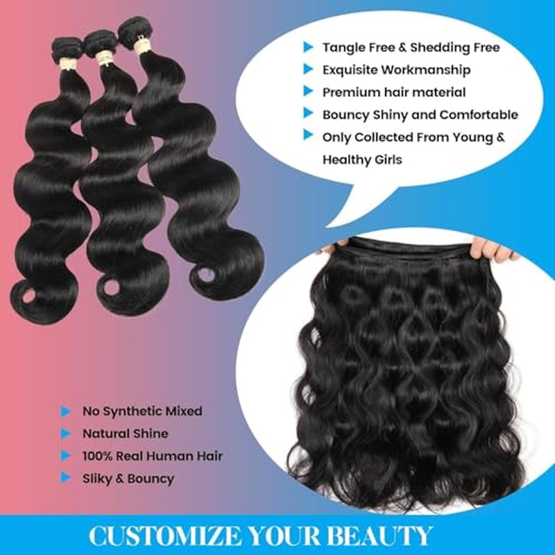 Body Wave Bundles Human Hair 18 20 22 Inch 12A Brazilian Human Hair Bundles 100% Unprocessed Virgin Human Hair Extensions For Women Natural Color