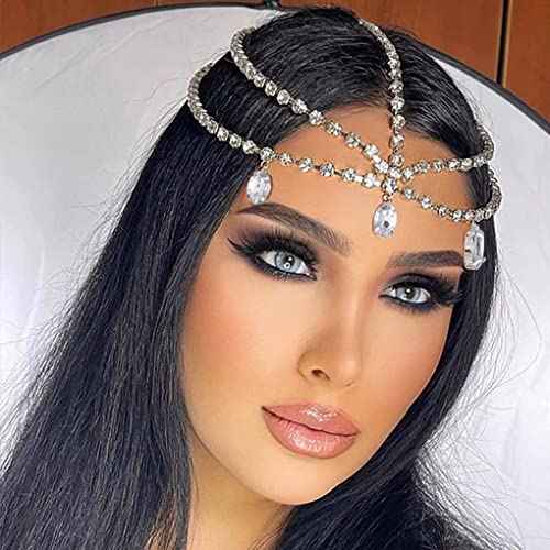 Wedding Head Chain Rhinestone Headpiece Jewelry Gold Silver Hair Chain Festival Holloween Costume Bridal Headbands Crystal Forehead Chain for Women