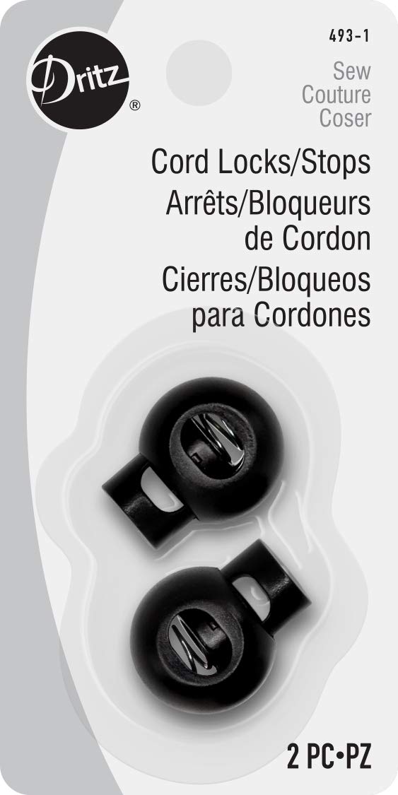 Dritz Round Cord Stops for Drawstrings on Garment and Bags, 2 Count, Black