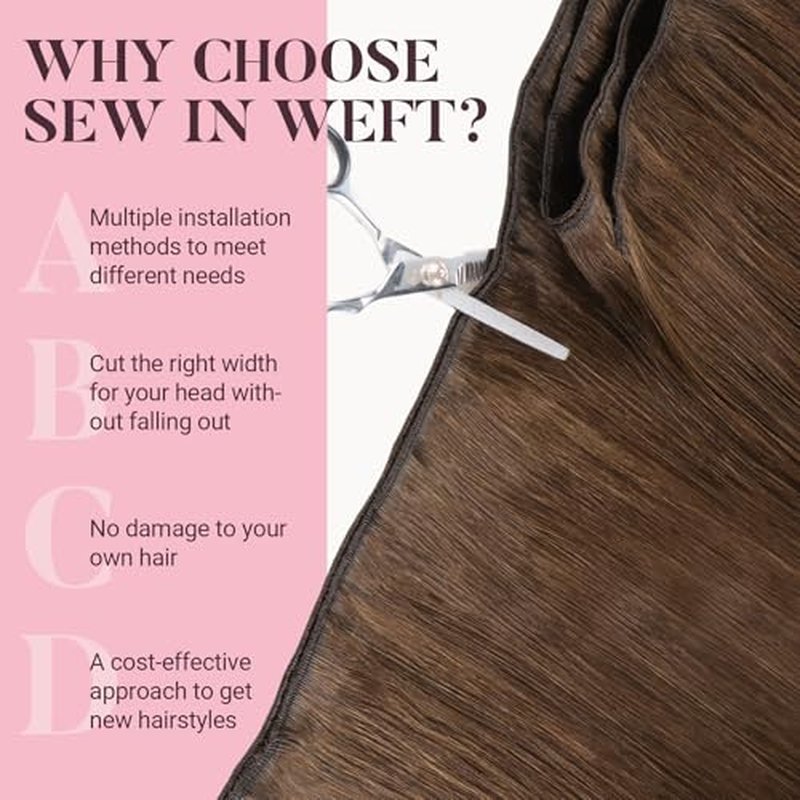 MAXITA Sew in Hair Extensions Real Human Hair, 20 inch 100g Chocolate Brown Remy Straight Human Hair Weft Extensions, Full Hair Double Weft Soft Sew in Extensions