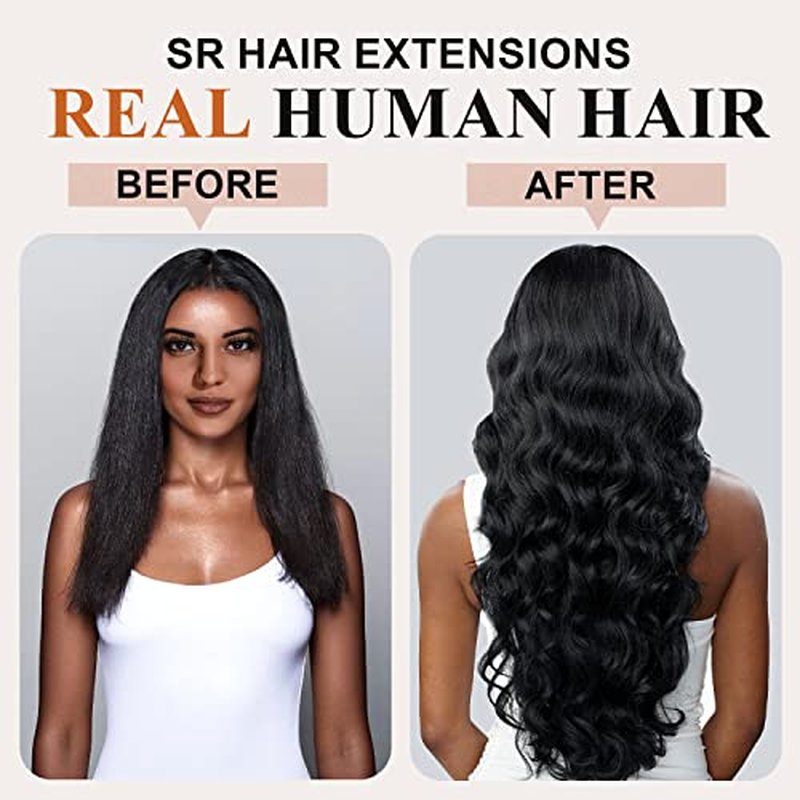 Body Wave Clip in Hair Extensions Real Human Hair Clip ins 100% Brazilian Virgin Hair PU Seamless Clip in Hair Extensions Human Hair Natural Black Hair for Women 120 Gram 6 Pcs 24Inch