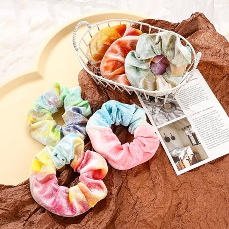 Velvet Scrunchies with Zippers Pocket, 8 Pcs Tie Dye Soft Hair Ties, Hidden Pocket Hair Scrunchies Accessories for Women Girls, Soft Ponytail Holder Secret Compartment Items (Rainbow Colors)