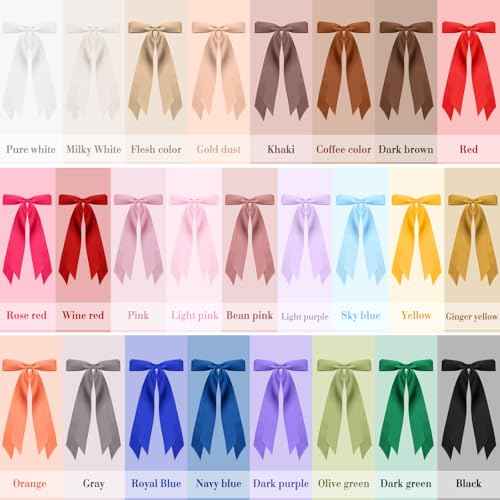 Mimorou 25 Pcs Silky Satin Hair Bows Bulk Bowknot Hair Ribbon Clips Barrettes Pins with Long Tails Ponytail Holder Accessories for Women