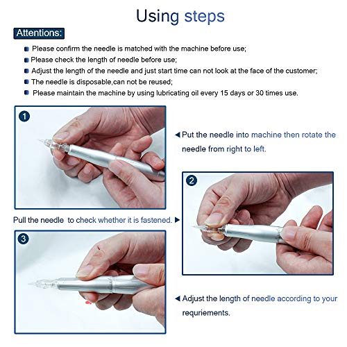 Permanent Makeup Tattoo Machine-BIOMASER Permanent Makeup Eyebrow Tattoo Machine Kit with Foot Pedal Touch Control Power Supply Rotary Tattoo Machine Pen Practice Skin 10pcs Cartridge Needles(Silver)¡¦