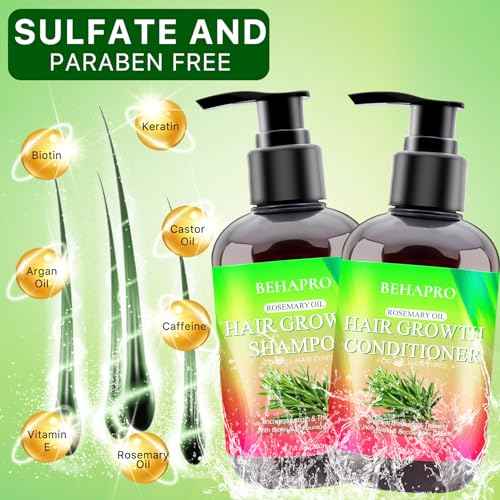 Hair Growth Shampoo and Conditioner Set w/Heat Protectant Spray,Rosemary Biotin Keratin Argan Oil Sulfate Free Routine Hair Growth Products for Thinning Hair & Hair Loss,Birthday Gifts for Women Men