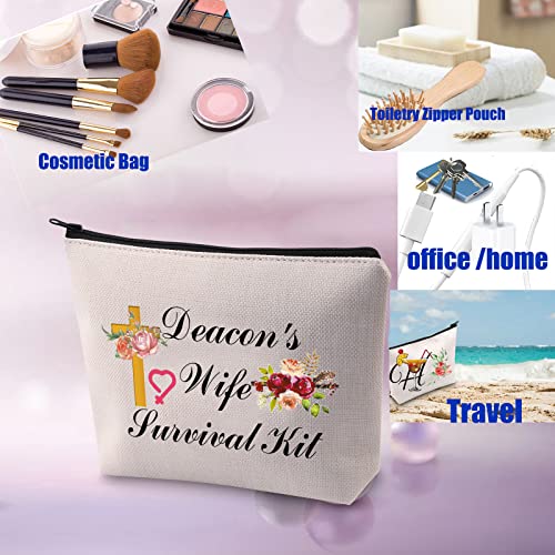 PXTIDY Deacon's Wife Survival Kit Pastor Wife Cosmetic Pouch Bible Study Deacon Spouse Gift Christian Deacon Toiletry Bag Deacon Mom Mother¡¯s Day Gift (beige)