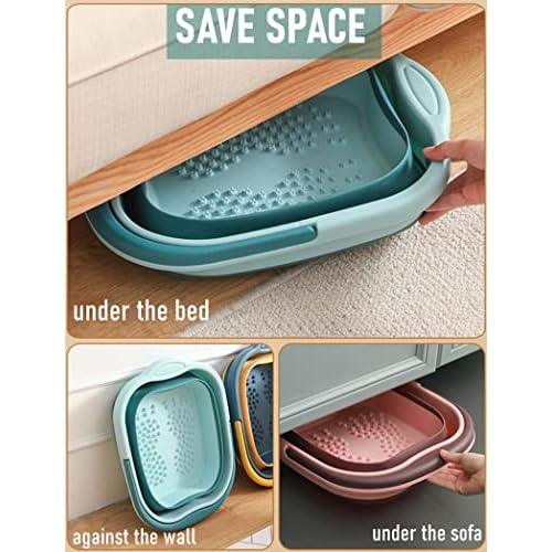 Collapsible Foot Bath Soak Tub with Handle, Plastic Foldable Feet Spa Soaking Basin Bucket with Massager Acupoint for Washing, Pedicure Foot Care Bathtub Bowl Tools for Pain Relief, Green