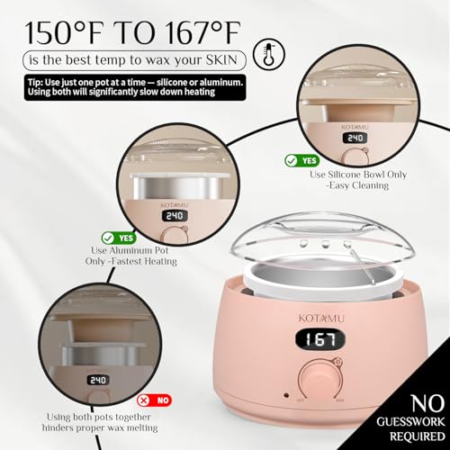 KOTAMU Wax Kit Pink Digital Hair Removal Waxing Kit for Women & Men Hot Wax Warmer Pot for Face, Eyebrow, Body, Brazilian, Bikini, Sensitive Skin Waxing Machine with 25 Accessories for Home Salon