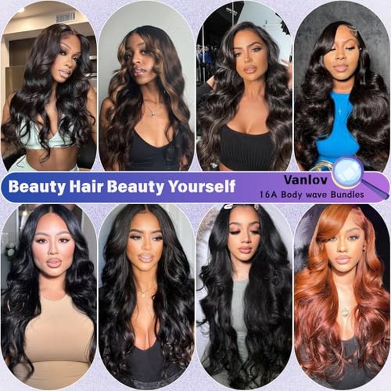 Vanlov Body Wave Bundles Human Hair 14 14 14 Inch Raw Hair Bundles 100% Unprocessed Brazilian Virgin hair 3 Bundles Double Weft Natural Black