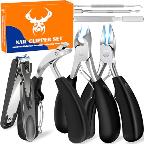Heavy Duty Toenail Clippers Set for Seniors Thick Toenails, 7-in-1 Nail Clippers with Catcher, Professional Long Handle Ingrown Toenail Clippers for Men, Fingernail Manicure Pedicure Kit